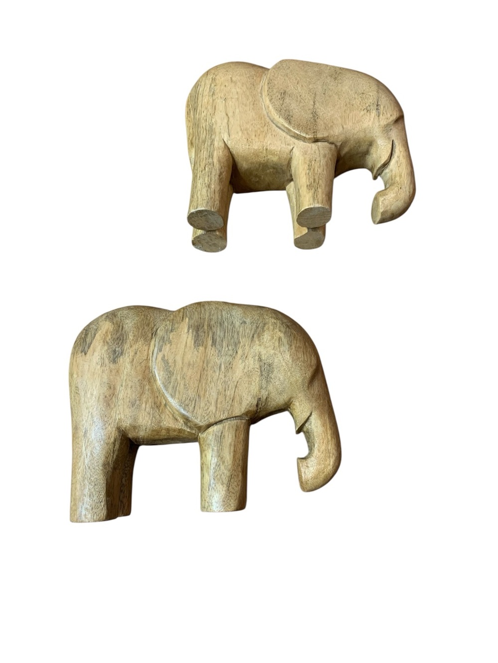Vintage Hand Carved Solid Wood Elephant Figurines / Sculptures Pair